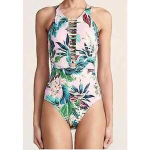 Miraclesuit Vintage Floral Leah Swimsuit High Neck One Piece Multi Pink X-Large